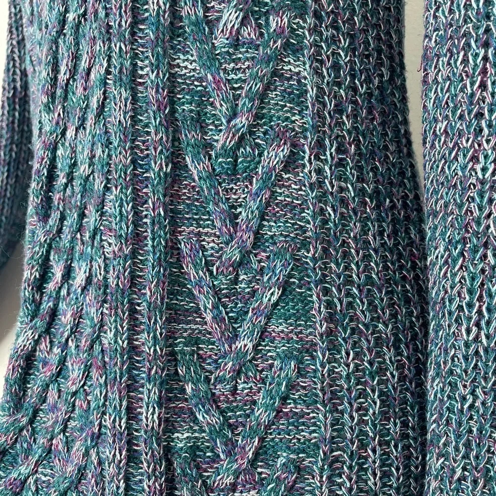 Faded Glory Women's Teal Multicolor Long Sleeve Cable Knit Pullover Sweater Sm